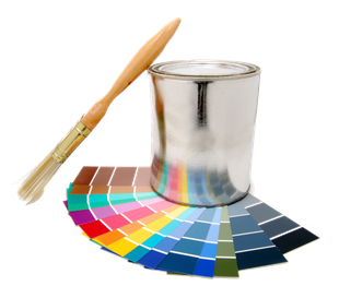 Paint bucket and color samples used for a painting project