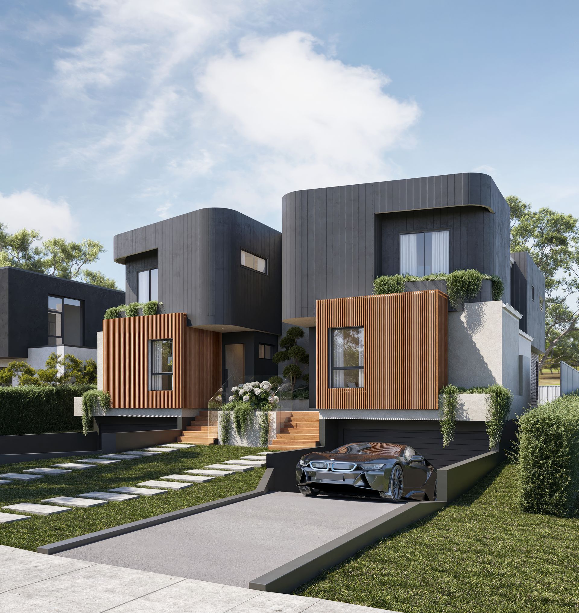 Modern Two-story Homes With Gray and Wood Paneling — Gracia Building Design In Kiama, NSW