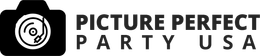 Logo: Black camera icon with a record, and text "PICTURE PERFECT PARTY USA" in black.