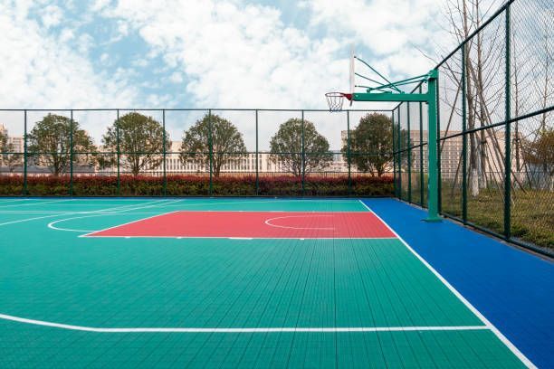 Basketball court under blue sky and white clouds — Pine State Asphalt — Windham, ME