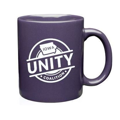 Iowa Unity Coalition purple coffee mug with white logo