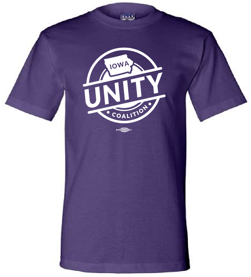 purple Iowa Unity Coalition t-shirt