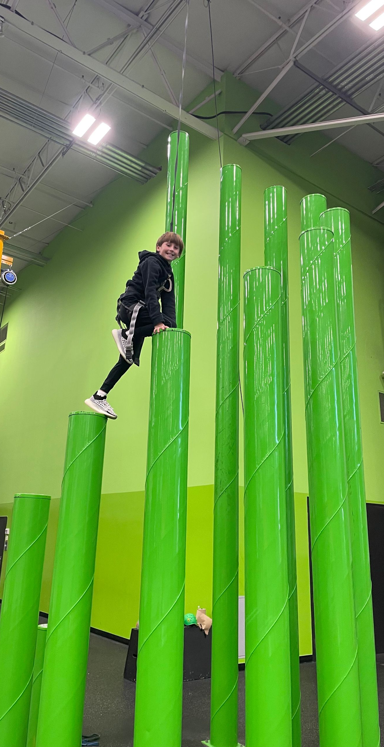 White cosmos flower with yellow center, set in a field of colorful blooms.