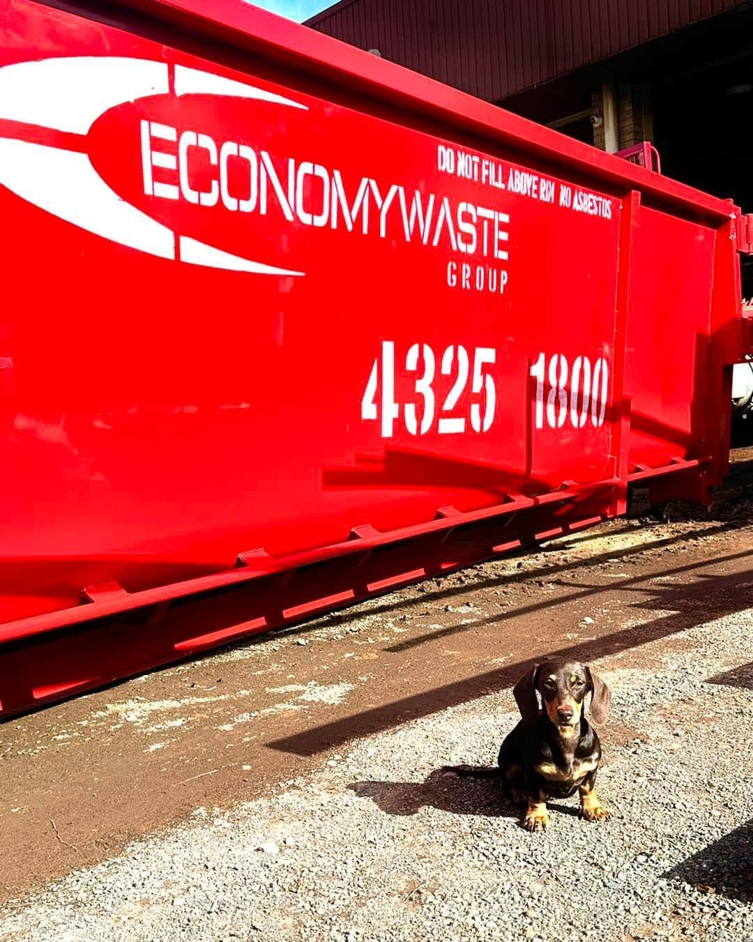 A Red Economy Waste Group Dumpster — Economy Waste Group | Skip Bins Central Coast In Newcastle, NSW