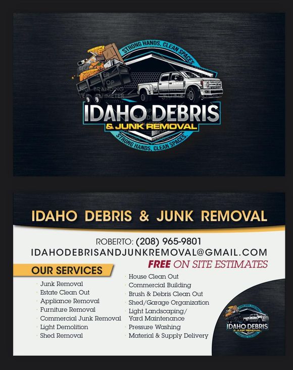 A business card for idaho debris and junk removal.