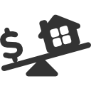 Dollar sign and house on a seesaw, suggesting a balance between money and real estate.