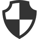 Gray shield icon with a quartered design.
