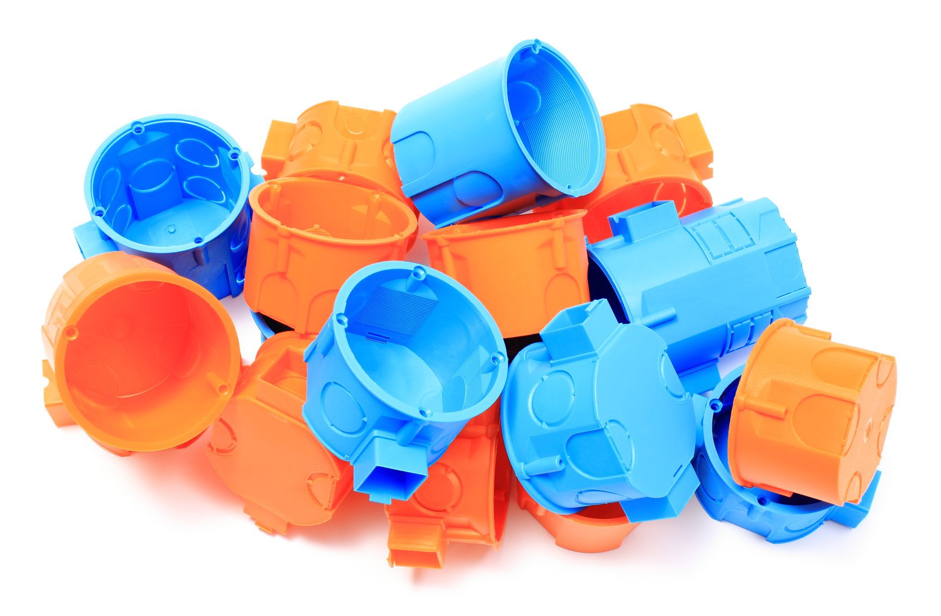 A collection of plastic industrial components.