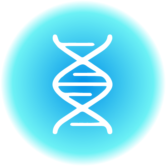 An icon of a dna strand in a blue circle.