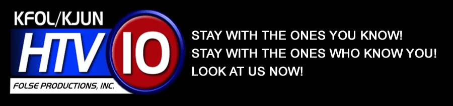 A logo for kfol kjun htv 10 that says stay with the ones you know
