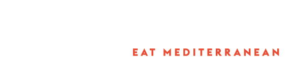 A white background with the words `` eat mediterranean '' written in red.