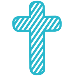 A blue and white striped cross on a white background.