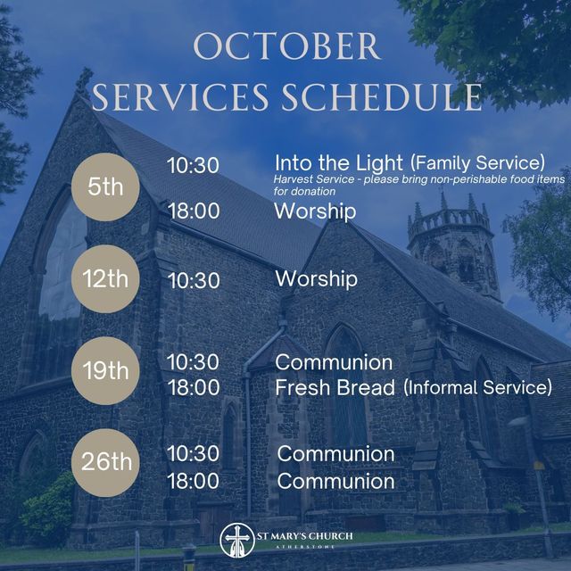 A september schedule with a picture of a church in the background