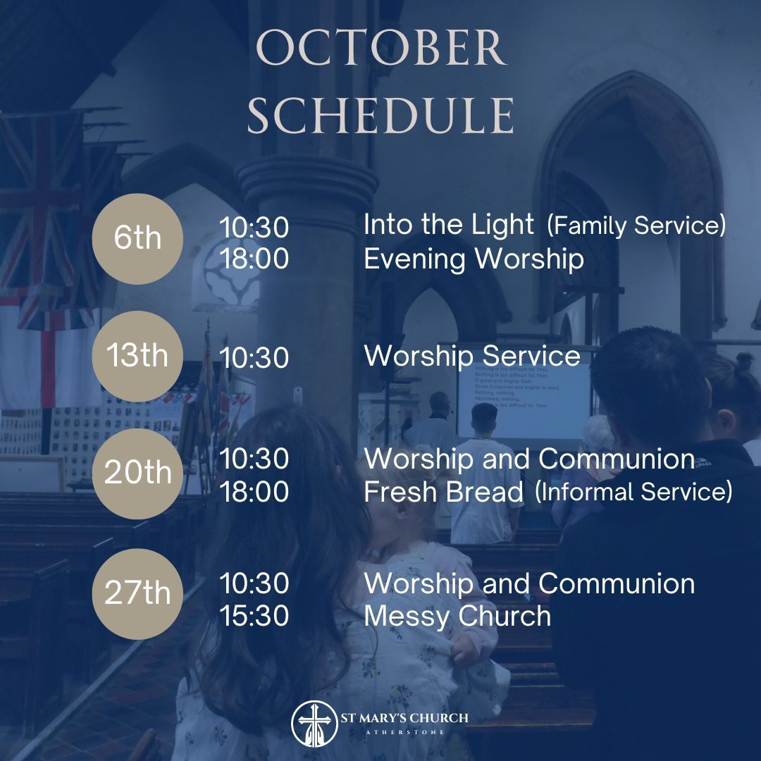 A september schedule with a picture of a church in the background