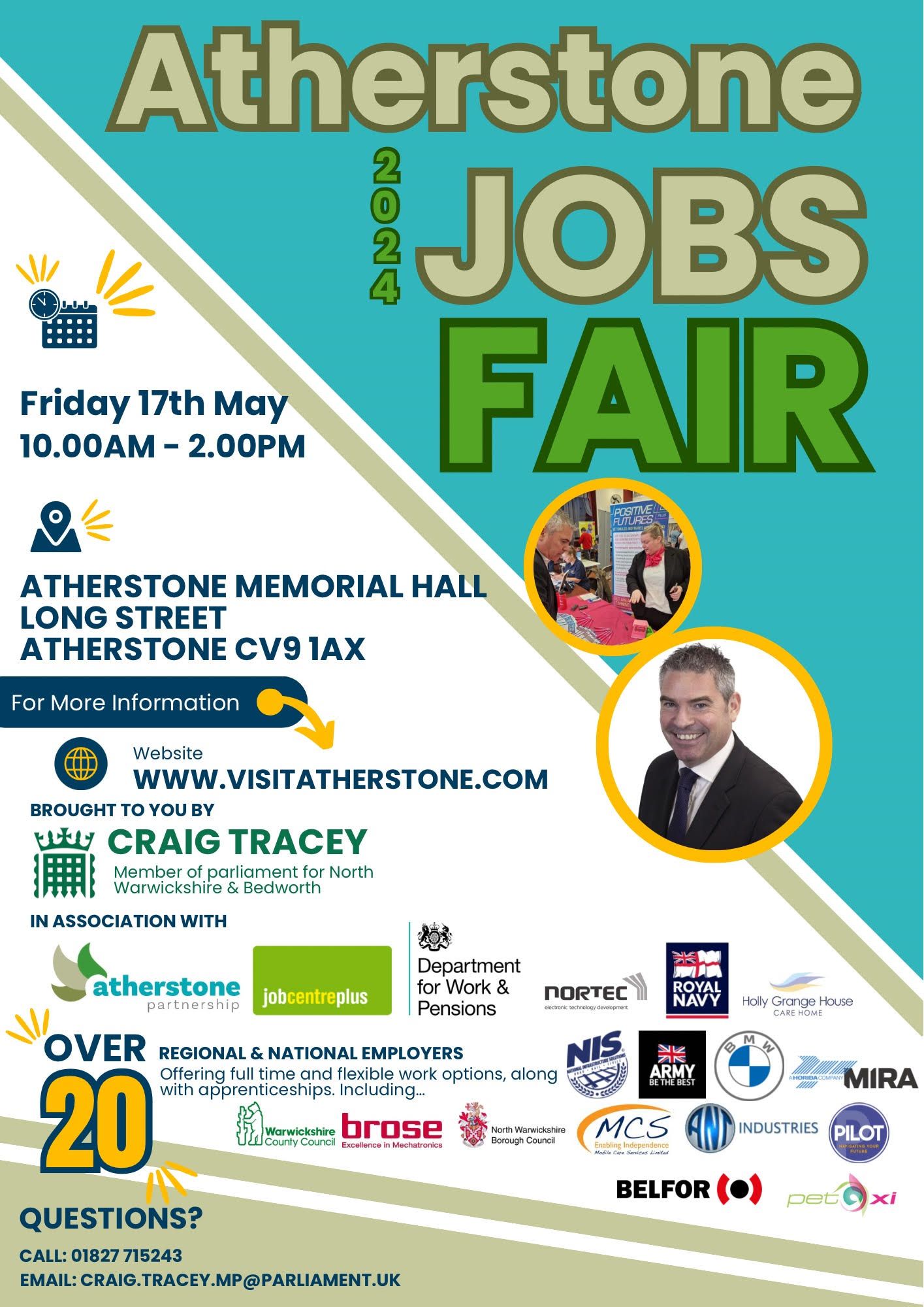 Atherstone Jobs Fair - Friday 17th May 10am - 2pm. Atherstone Memorial Hall 