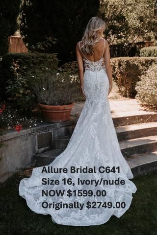 The back of a wedding dress is shown. Allure Bridal C641