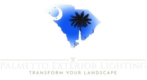 South Carolina state outline with crescent moon and palmetto tree, logo for Palmetto Exterior Lighting.