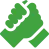 A green icon of two hands shaking each other on a white background.