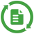 A green circle with arrows around it and a file icon inside of it.