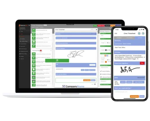 A laptop and a cell phone with a signature on the screen.