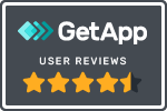 A getapp user reviews badge with five stars on it.