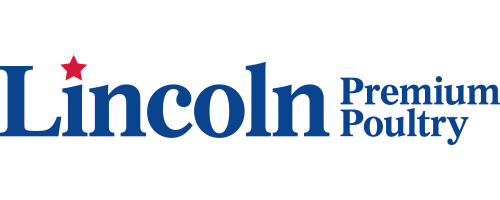 The logo for lincoln premium poultry is blue and white with a red star.