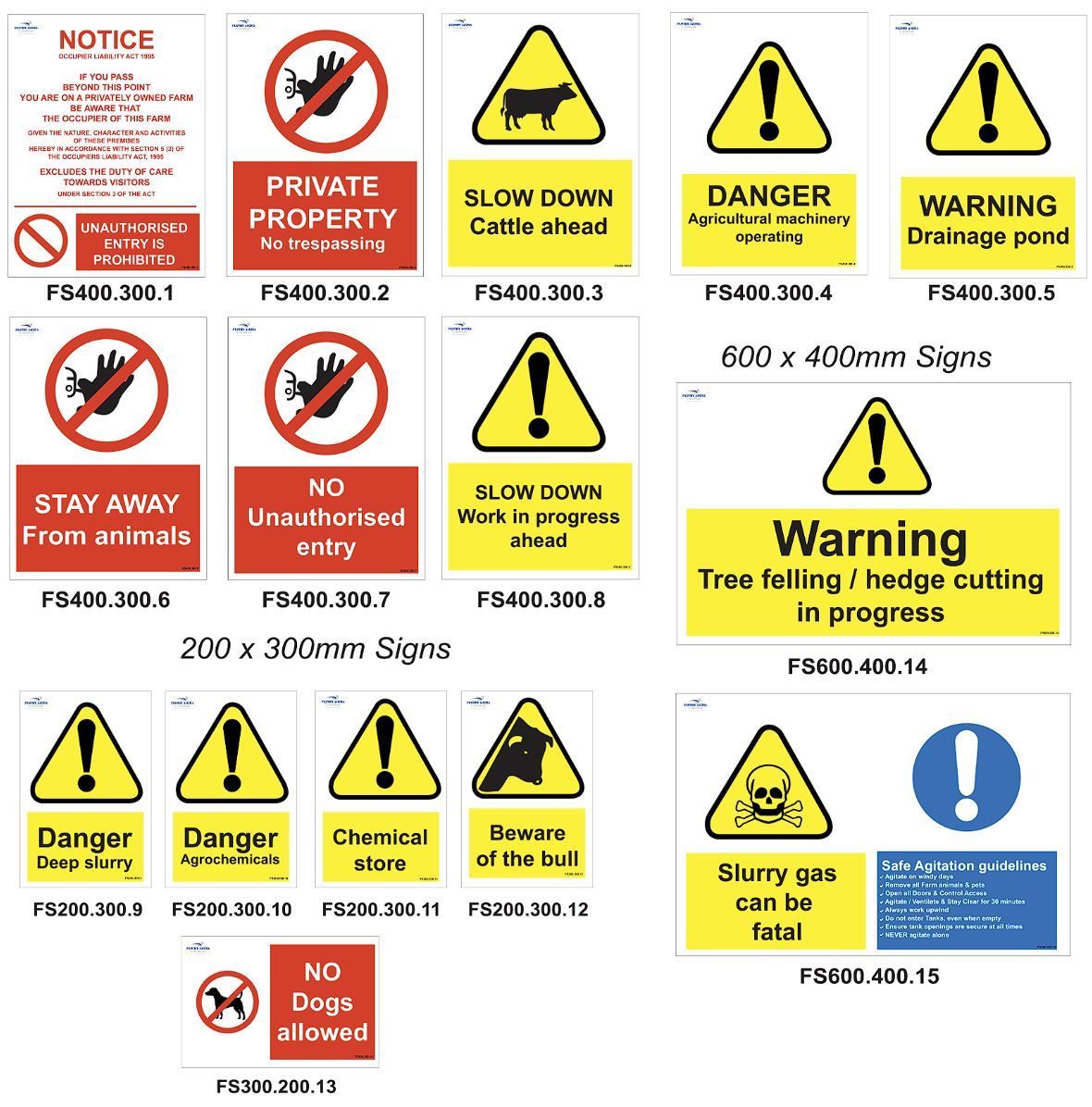 Example of different farm safety signs.