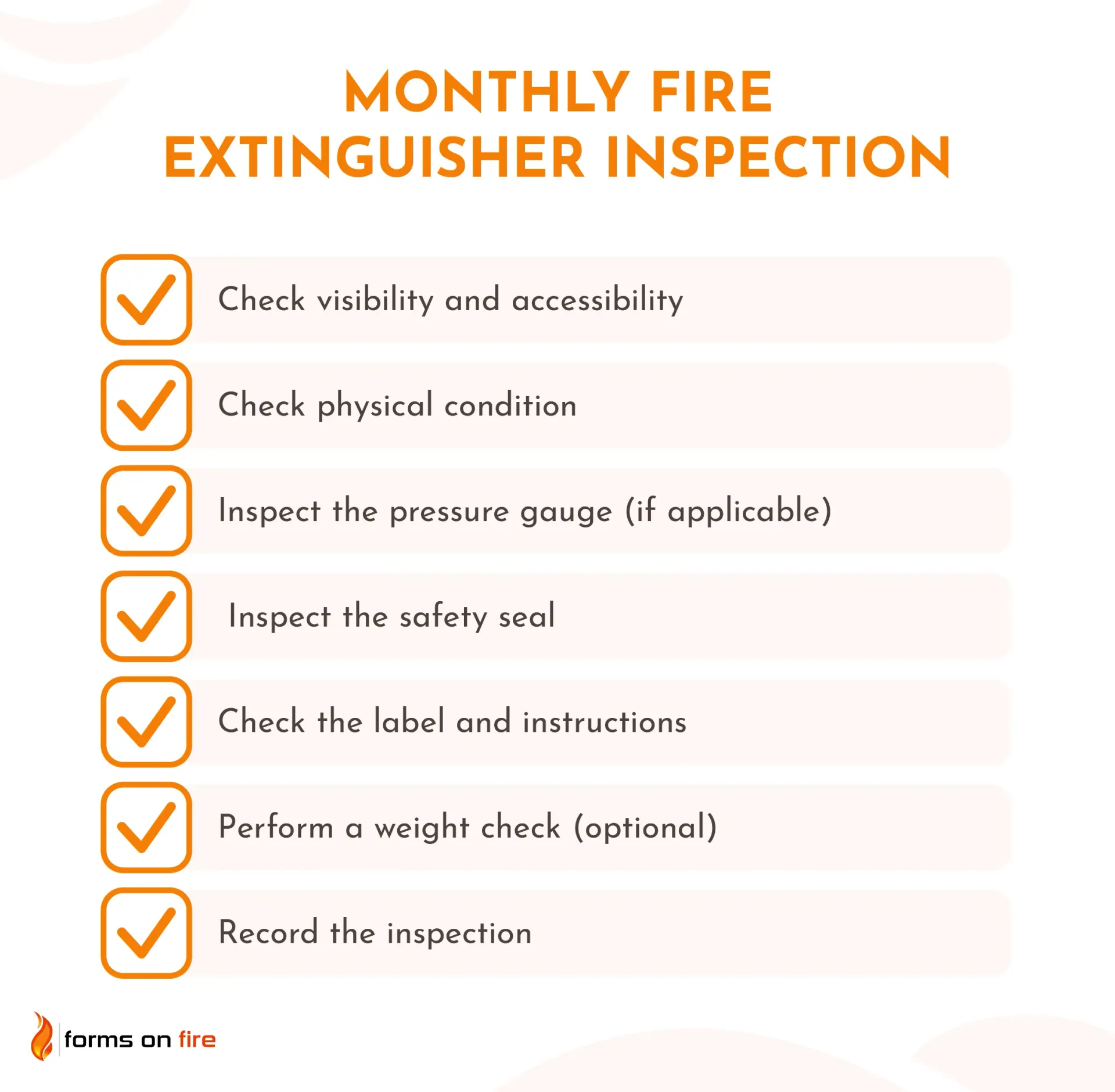 Monthly fire extinguisher inspection checklist.