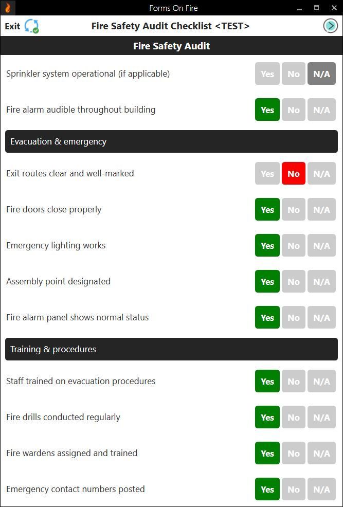 Fire safety audit form screen 2.