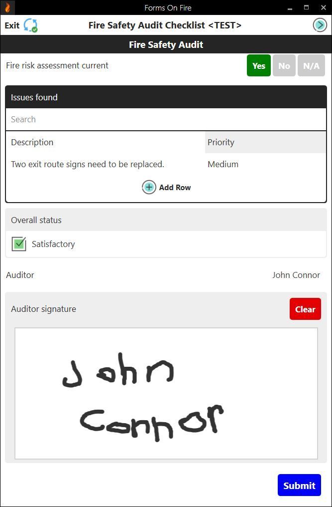 Fire safety audit form screen 3.