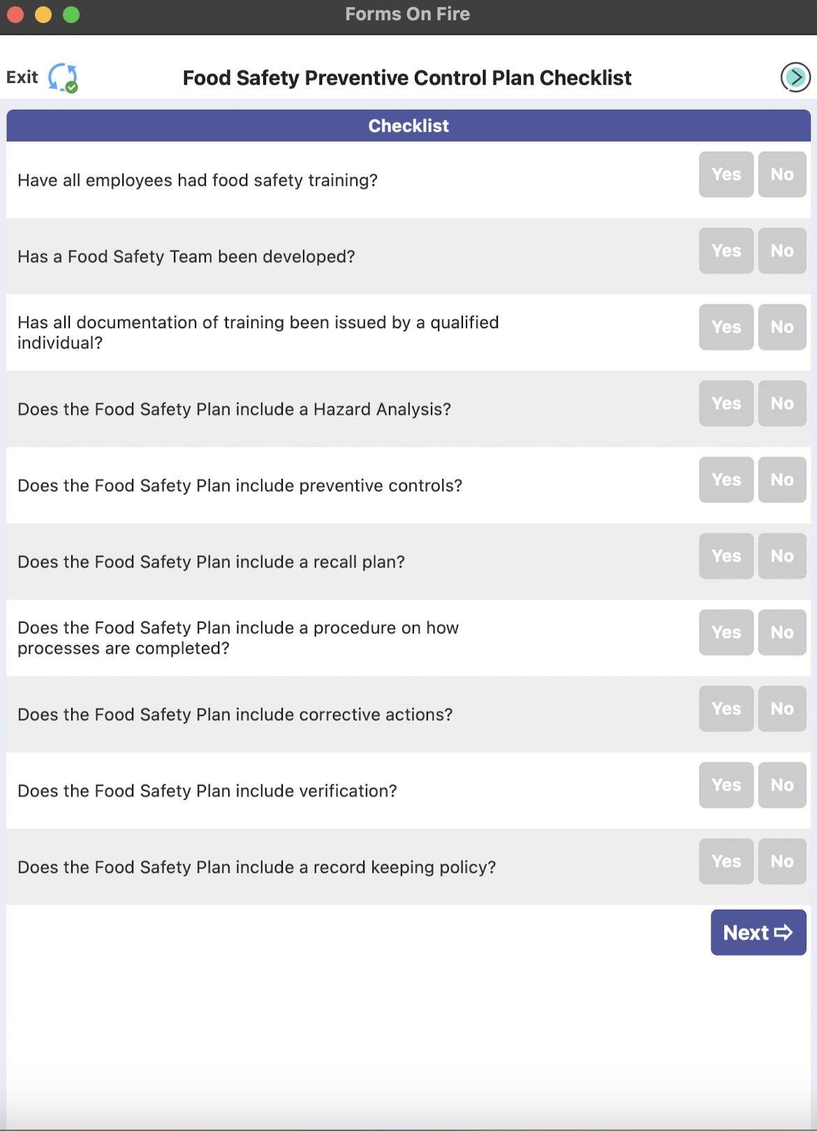 Food safety checklist template