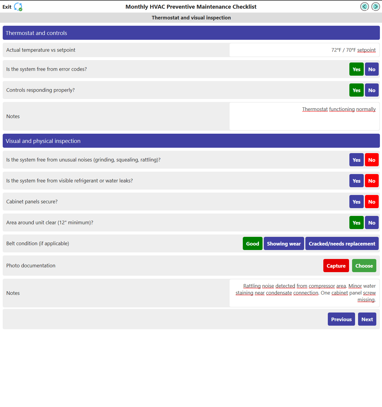 HVAC Maintenance Checklist screen 2.