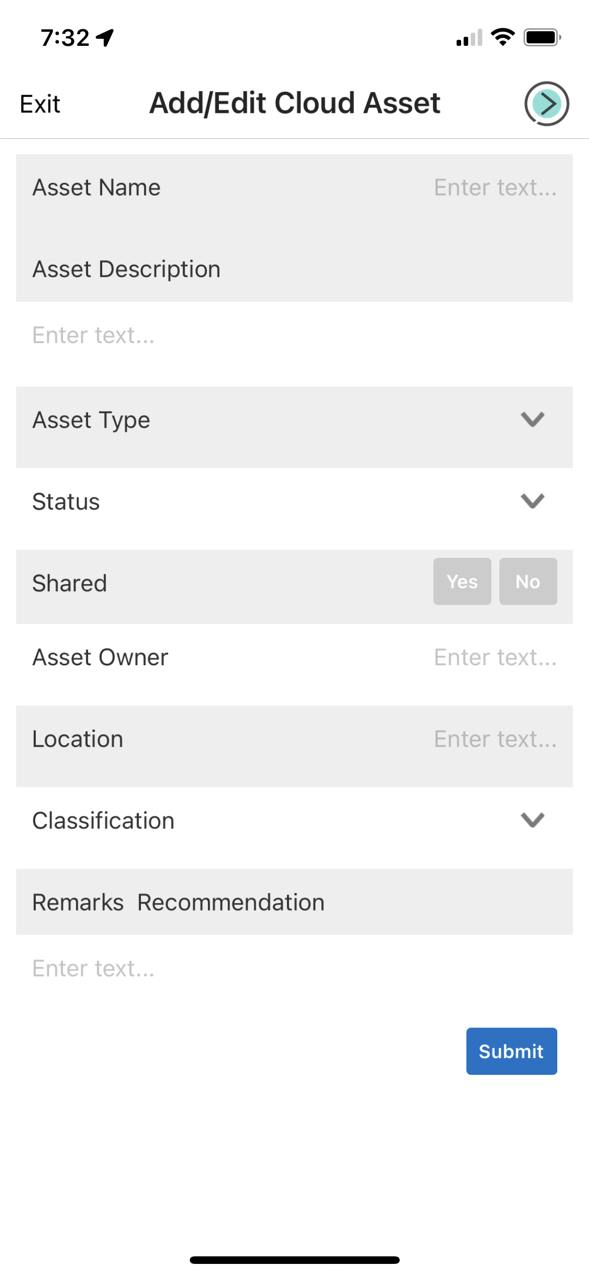 A screenshot of a cloud asset app on a cell phone.