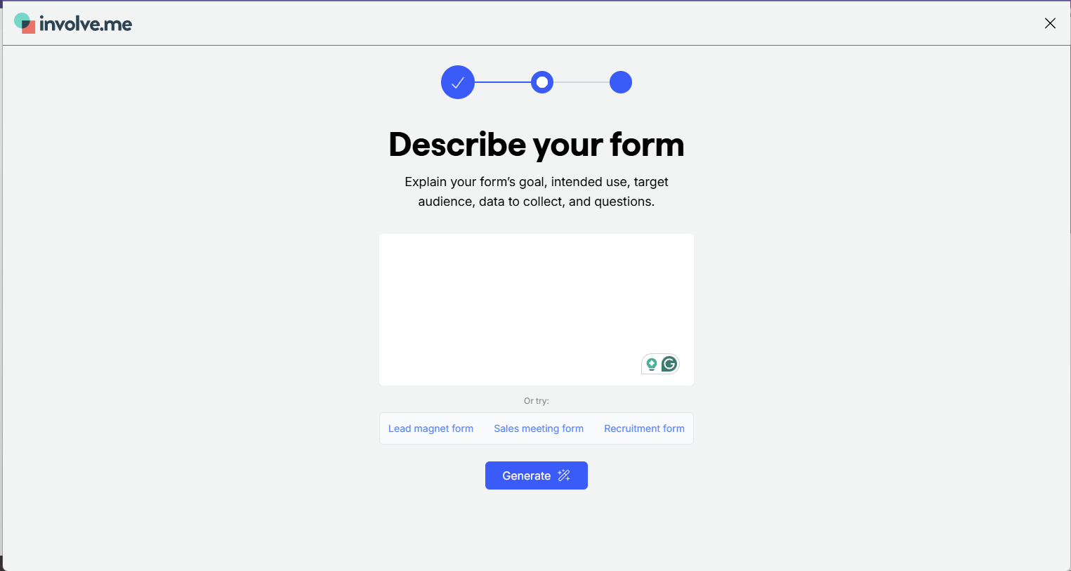 A screenshot of Involve.me AI builder.