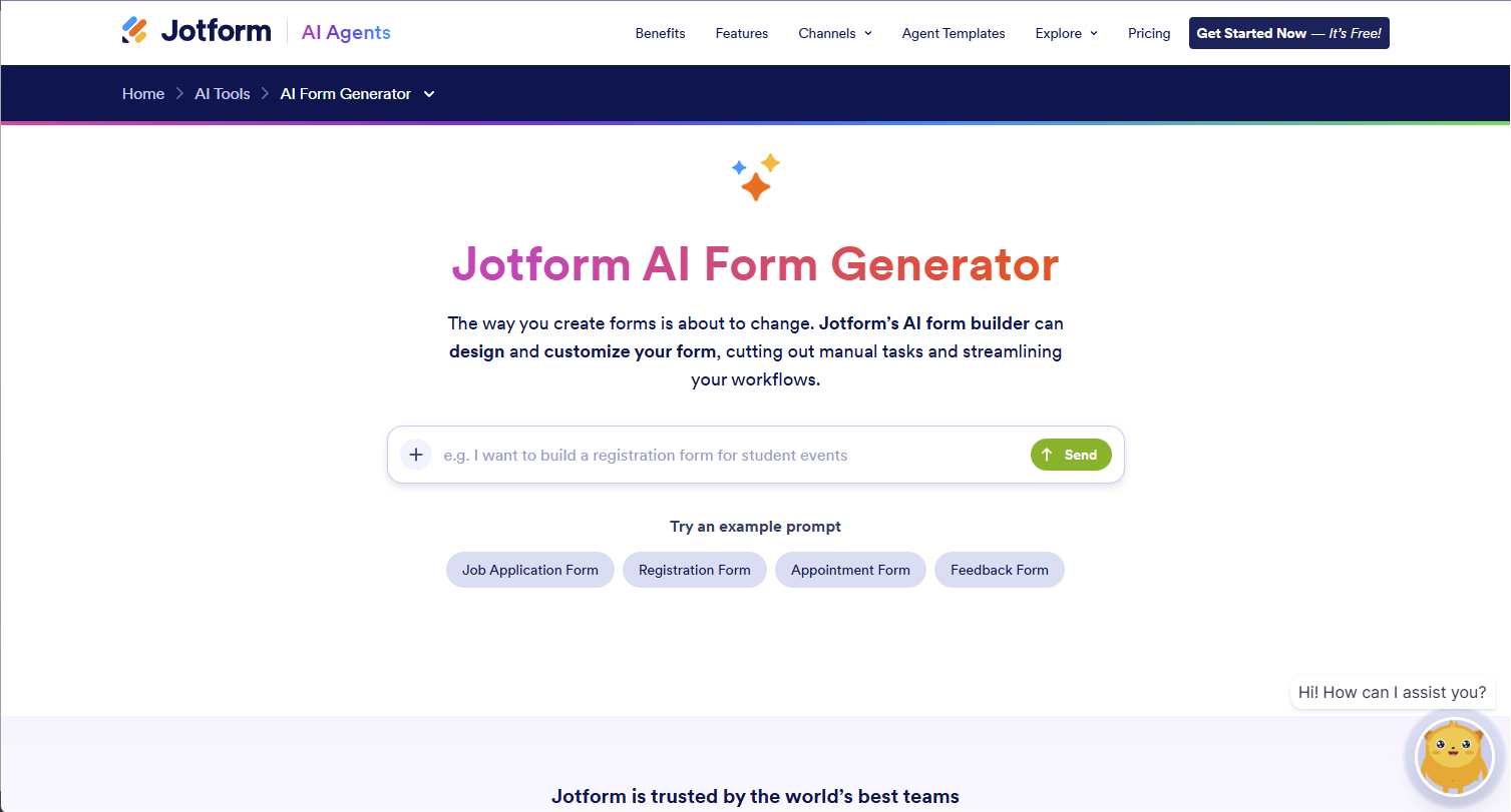 A screenshot of Jotform AI builder.
