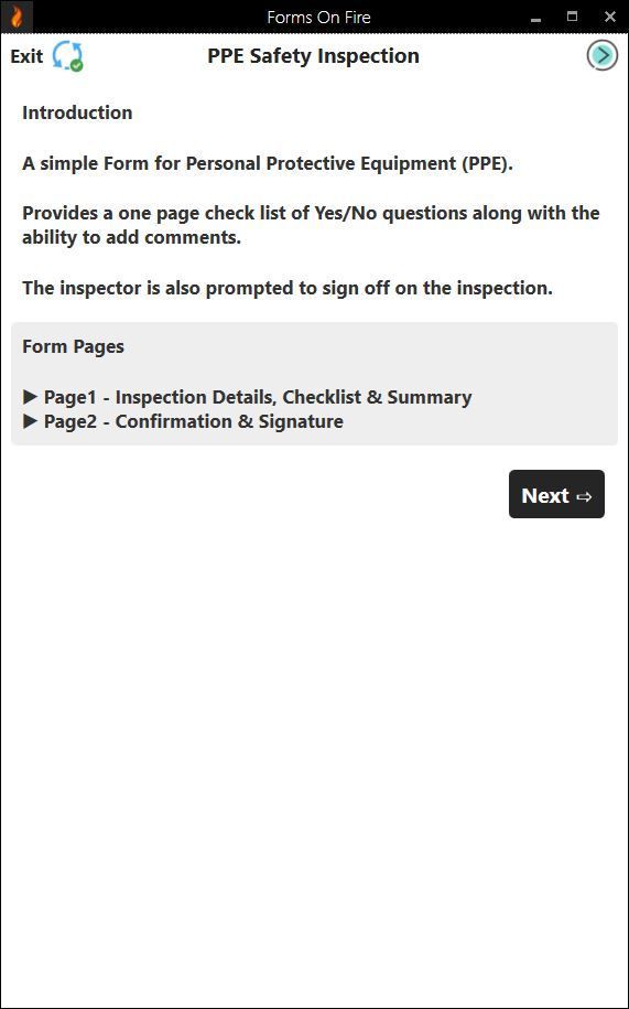 A screenshot of a ppe safety inspection form.