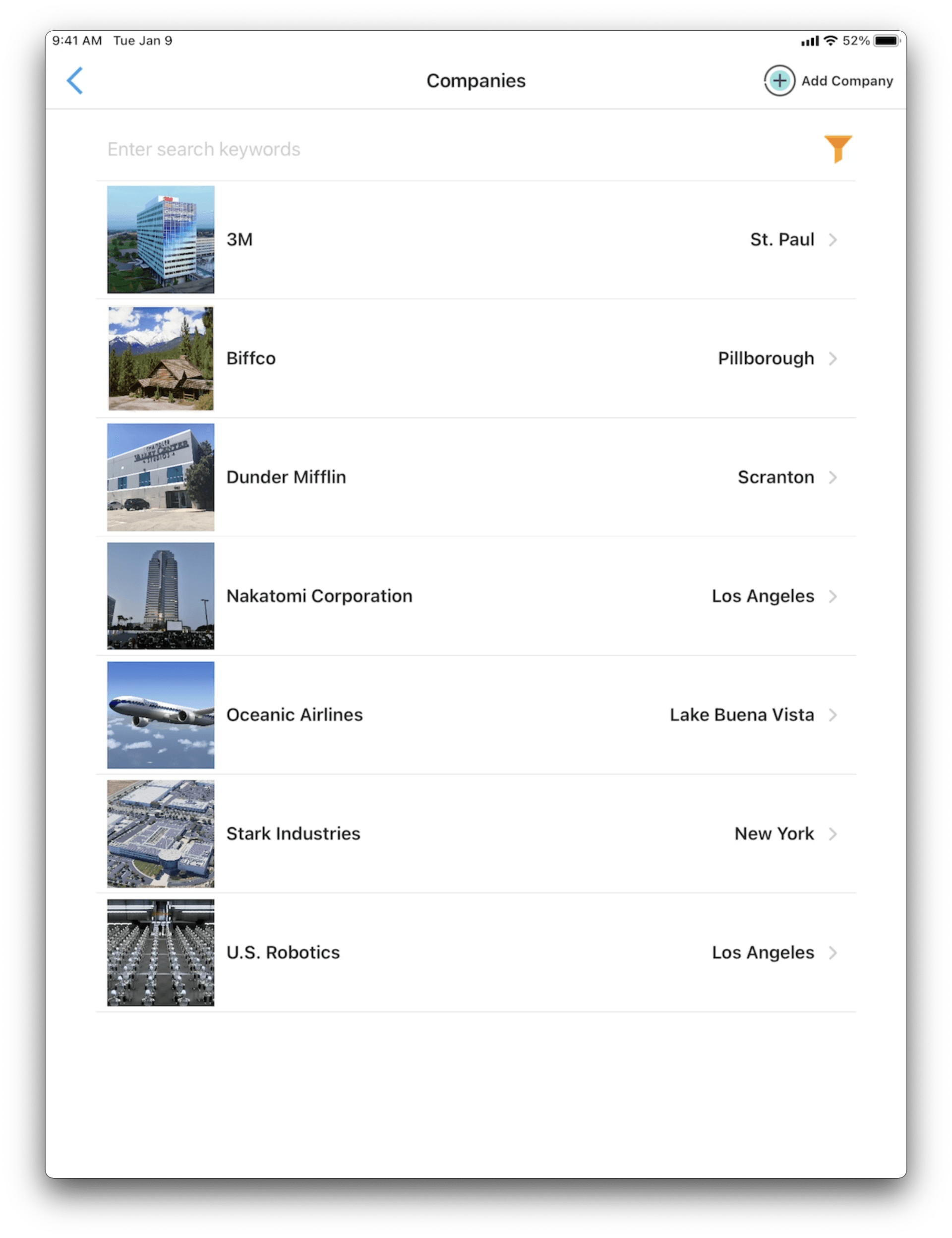 A tablet screen shows a list of places including new york