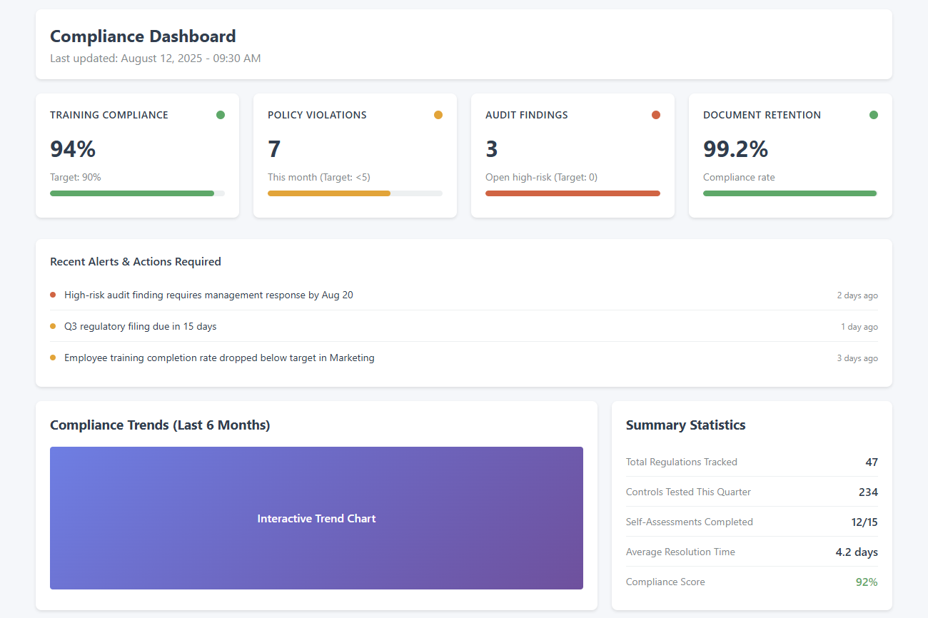 An example of a compliance dashboard.