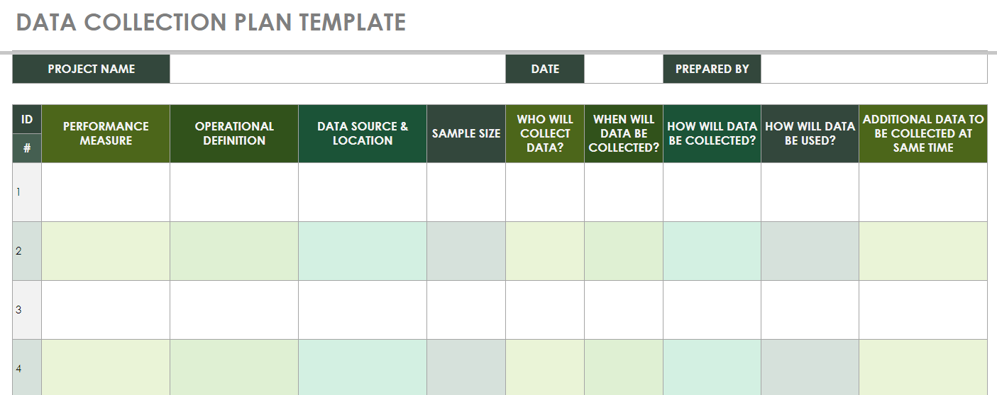 Another version of a data collection plan template.