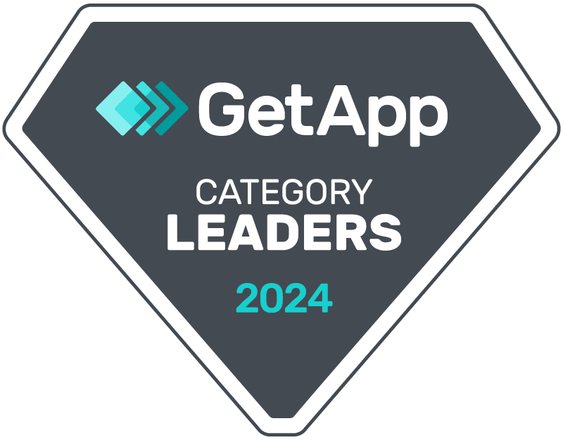 A badge that says getapp category leaders 2024