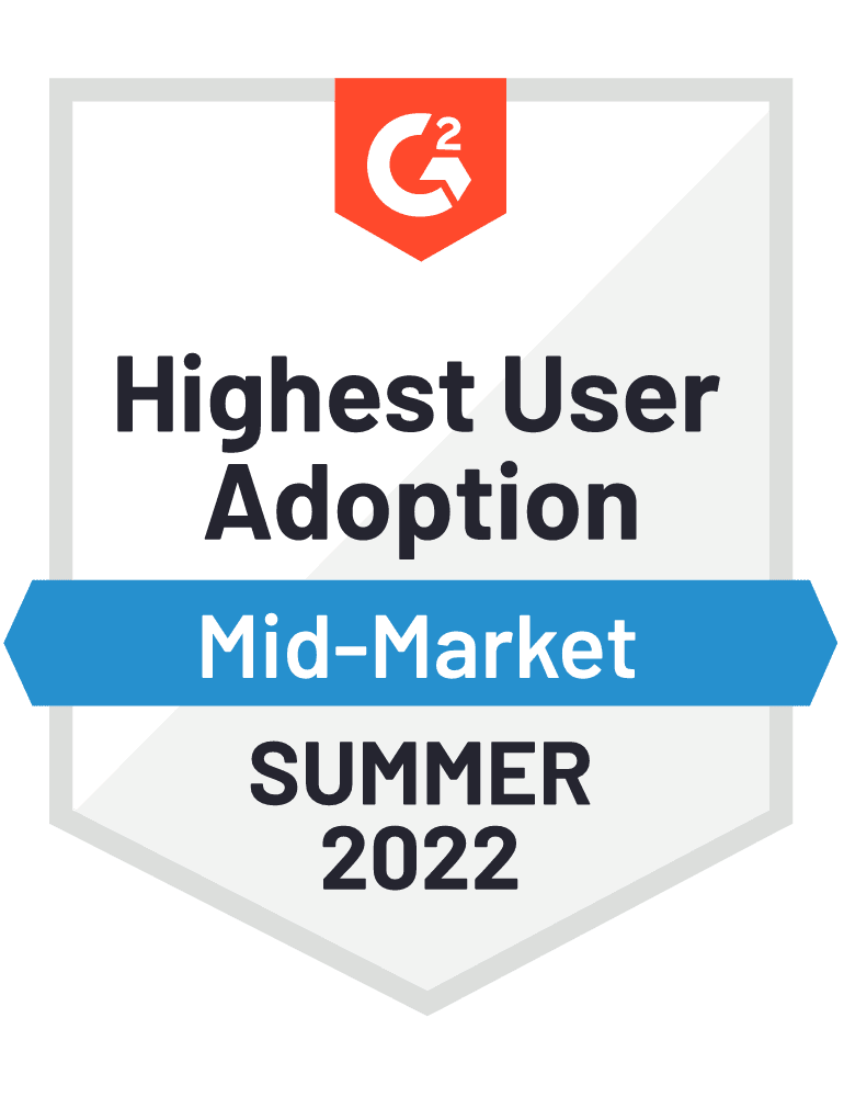 A badge that says `` highest user adoption mid-market summer 2022 ''