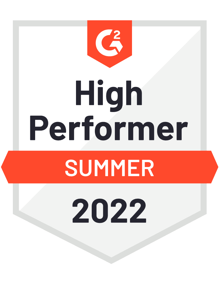A badge that says `` high performer summer 2022 '' on it.