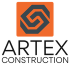 Logo Artex Construction : forme géométrique gris foncé à l'intérieur d'un carré orange, au-dessus d'un texte noir.