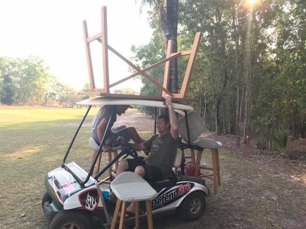 table on top of golf cart