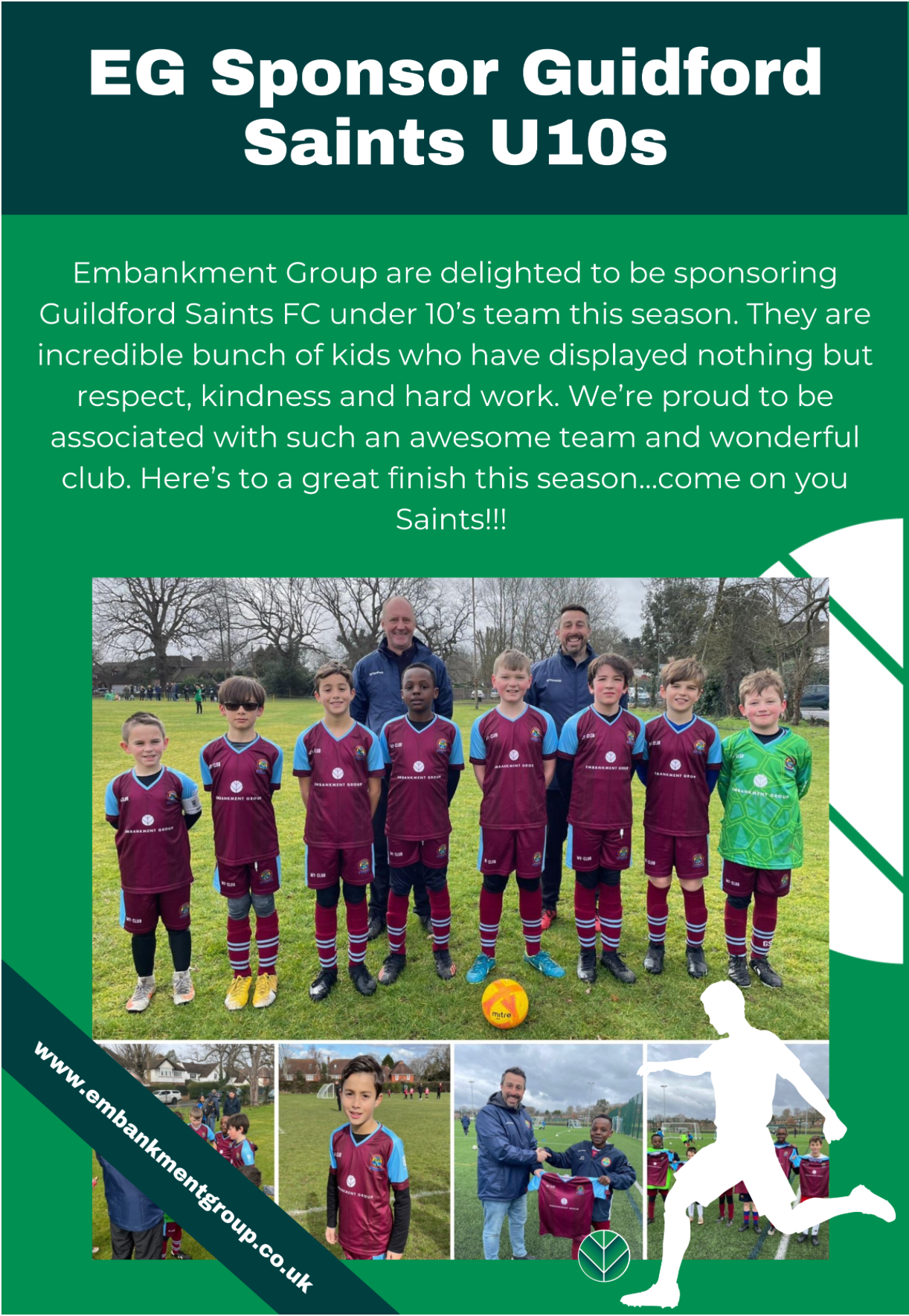 A group of young boys are standing next to each other on a soccer field.
