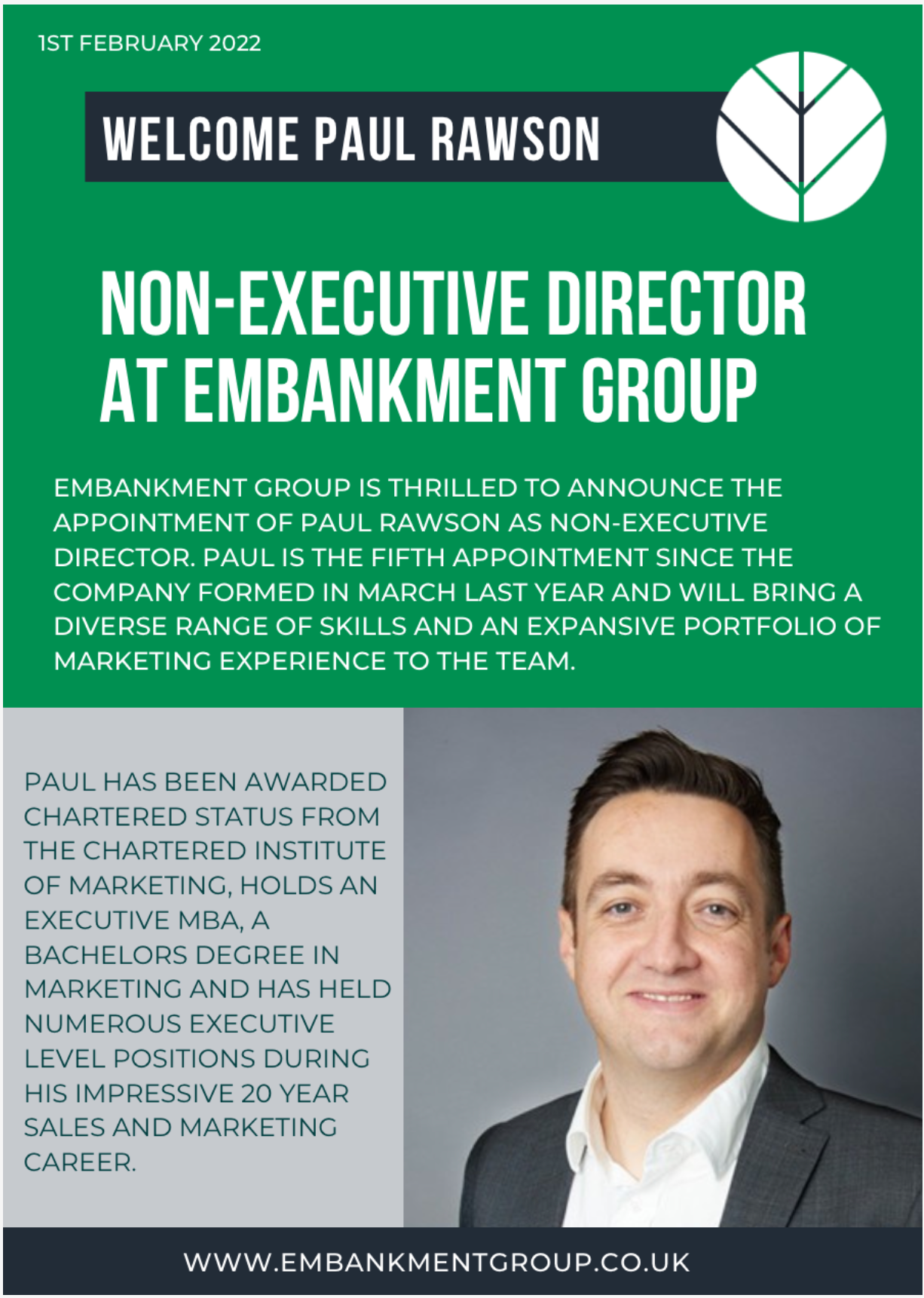 A poster for a non-executive director at embankment group