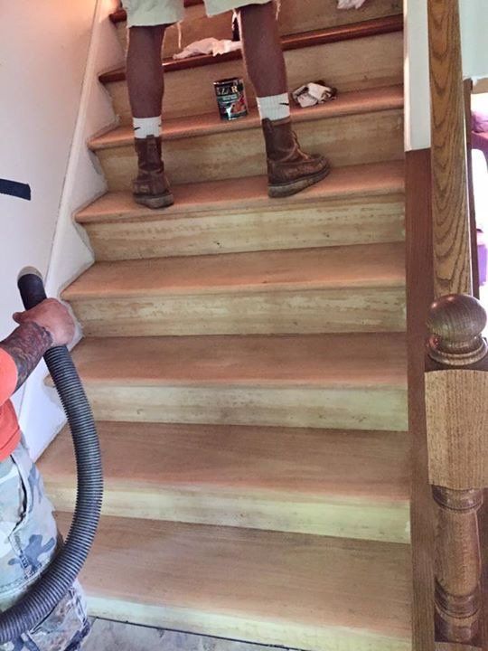 Wood Stair — Workers Refinishing The Stair in Kenosha, WI