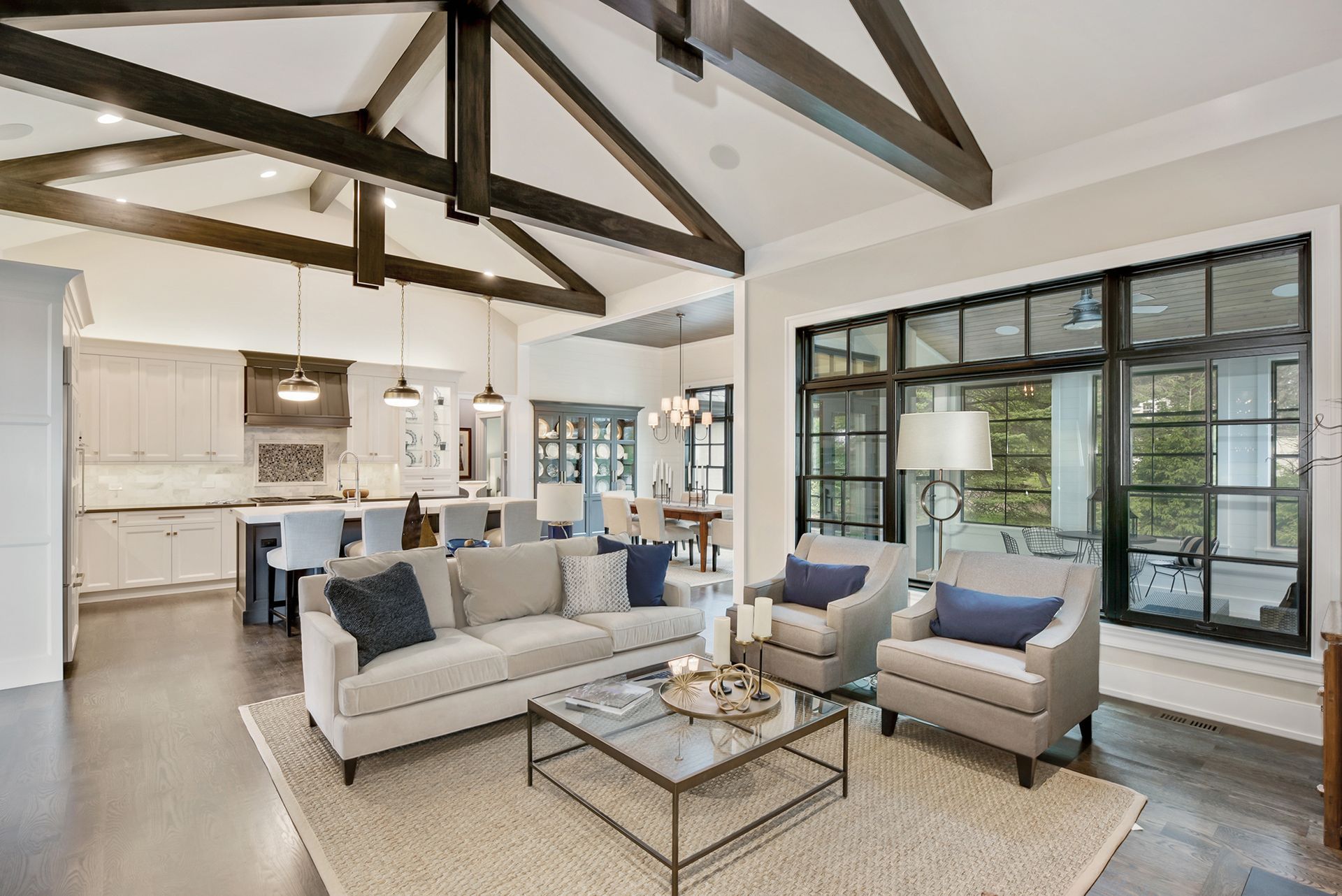 Living Room & Kitchen with Large Ceiling Beams — Gold Coast, QLD — Furniture N More