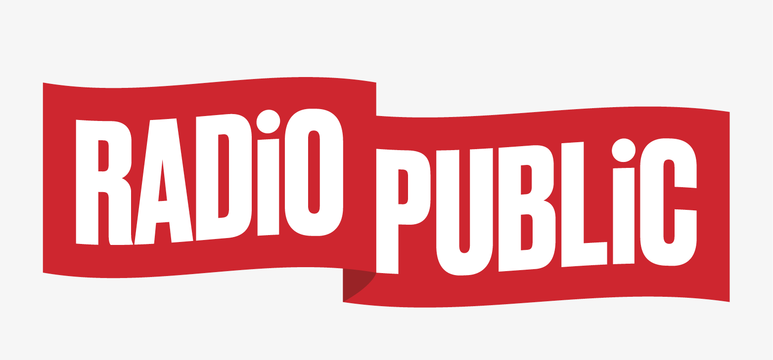 A red sign that says radio public on it