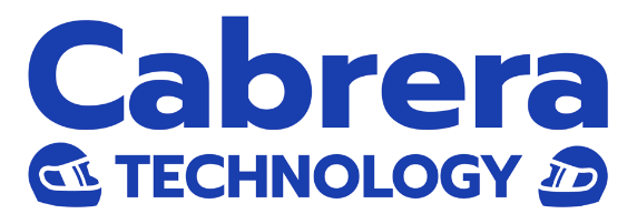 Logotipo para Cabrera Technology, texto azul e iconos de casco.